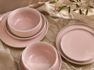 Peach Ribbed Dinner Set