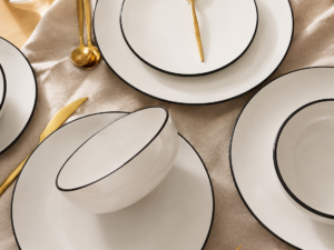 White Dinner Set with Black Trim