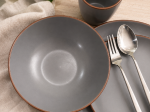 Ash Dinner Set with Brown Trim