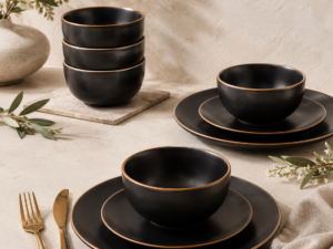 Black Plate with Brown Trim (Small Bowl)