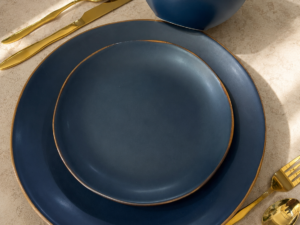 Blue with Brown Trim Dinner Set