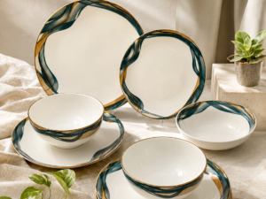 White, Gold and Green Dinner Set