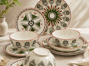White, Red and Green Dinner Set