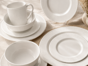 White Striped Dinner Set