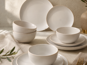 White and Cream Trim Dinner Set