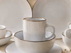 White and Bronze Dotted Dinner Set