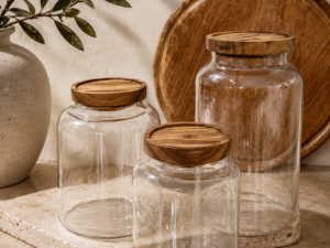 Dark Wooden Top Round Canister