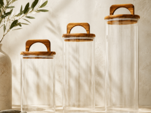 Wooden Knob Cylindrical Canister