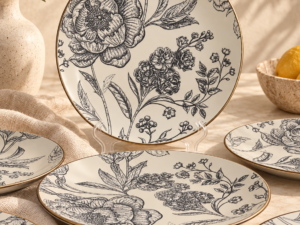 Beige Floral Patterned Plate
